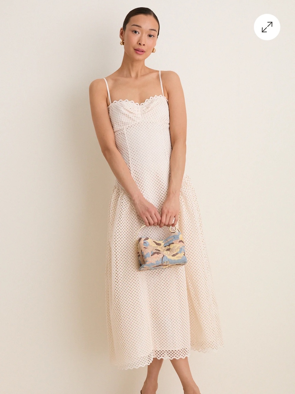 Ulla Johnson Cream Eyelet Spaghetti-Strap Midi Dress - Picture 3 of 6